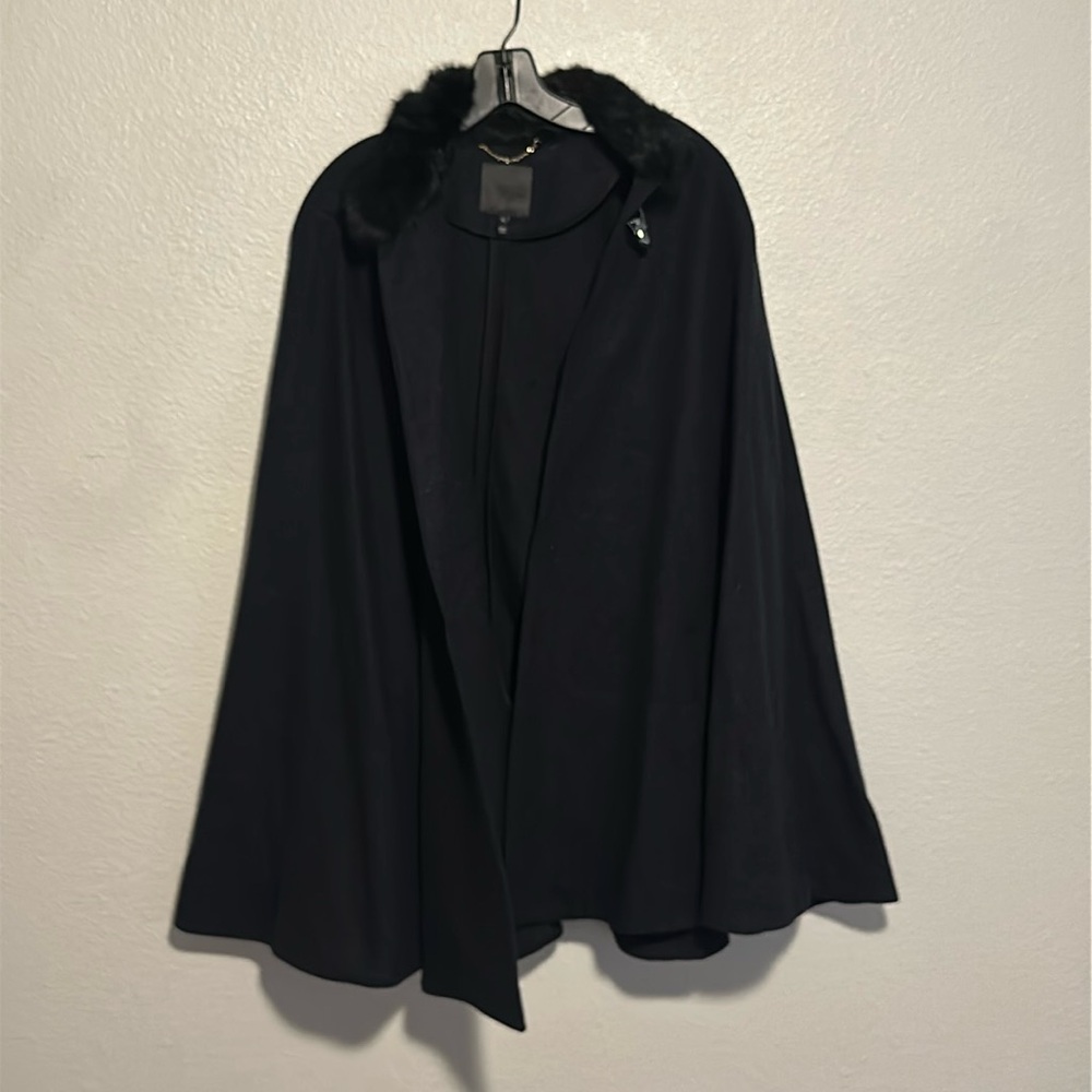 Joie Black Wool Cape with Faux Fur Collar - Size Medium